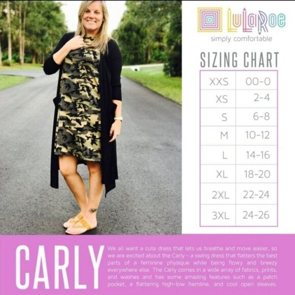 LuLaRoe Carly Dress XS 2/4 Black Floral Geo Print Jersey Knit Swing - Picture 10 of 11